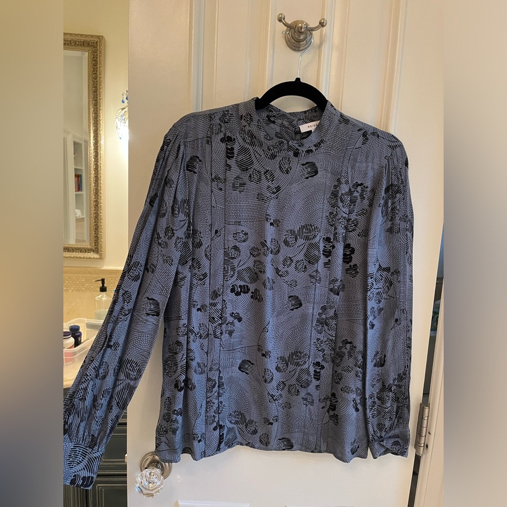 Reiss navy and black blouse silky long sleeve button details